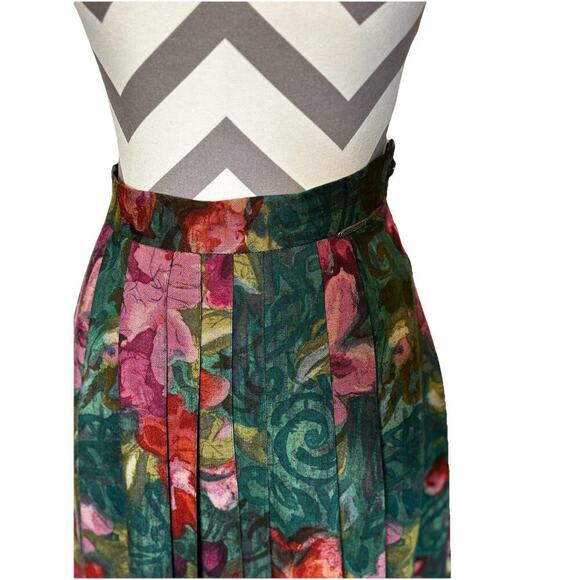 Vintage Geiger Wool Midi Skirt Pleated Floral Lined Austria Womens Size 6 Pocket - Picture 2 of 8